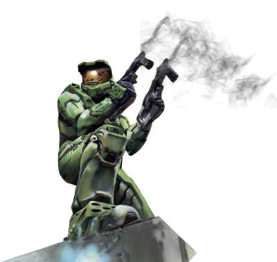 Master Chief Equipped With Smg's And Smoke On The Guns - Art Of Halo Creating A Virtual World (400x379), Png Download