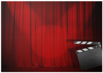Theatre Red Curtain With Empty Clapper Board Poster - Stage (400x400), Png Download