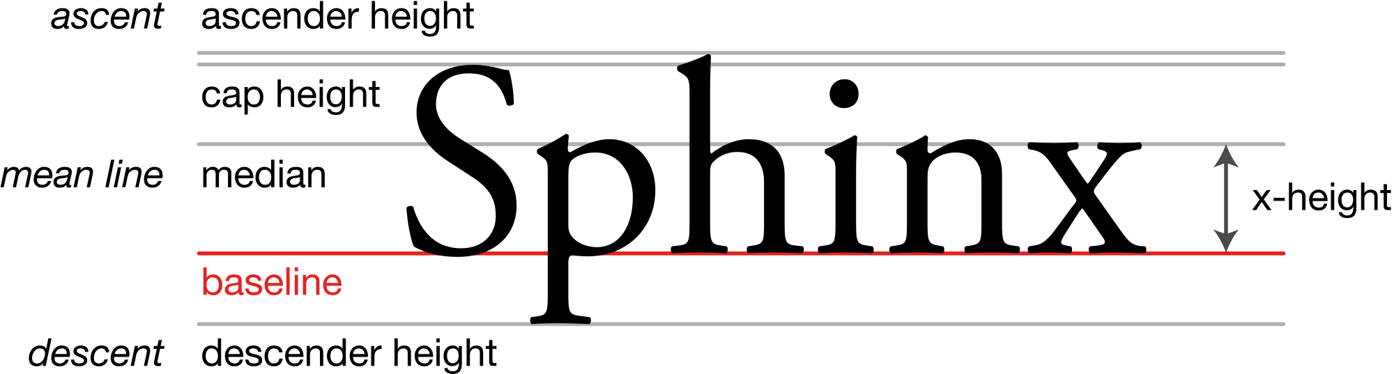 The Bottom Of The P In Sphinx Is A Descender - Typography X Height (1000x269), Png Download