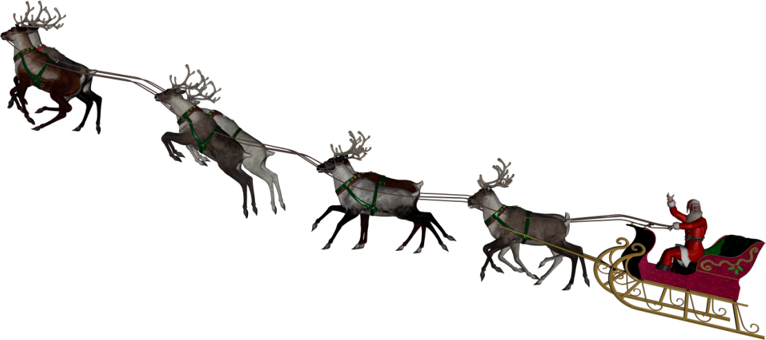 Santa Sleigh Png - Reindeer In A Slay (1109x492), Png Download