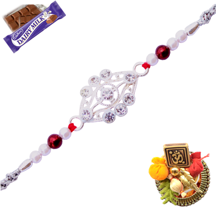 Silver Rakhi With Small Beads - Cadbury Dairy Milk Chocolate Bars, 12-count (435x435), Png Download