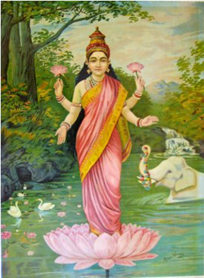 Navaratri Daily Practice - Goddess Lakshmi By Ravi Varma (640x400), Png Download