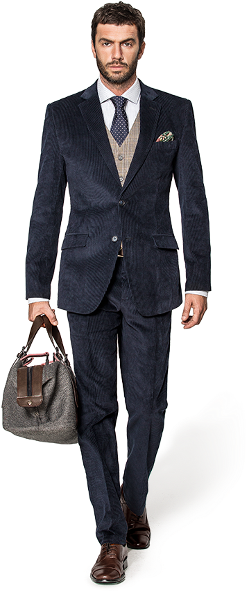 Blue 3-piece Corduroy Suit - Smoking Abito Da Sposo (400x900), Png Download