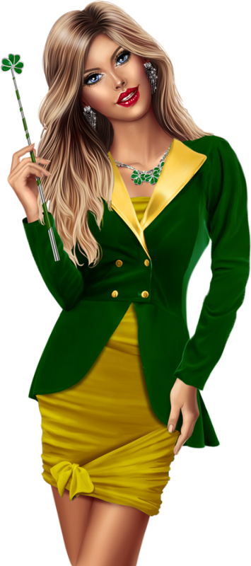 Femme Saint Patrick Png, Tube ♧ St - Green And Yellow Tube Femme (355x800), Png Download