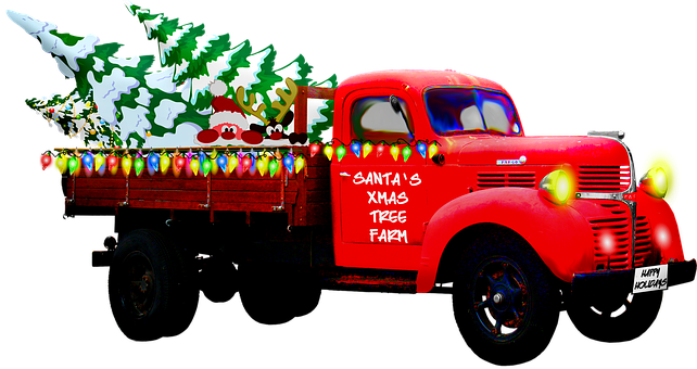 Christmas Truck, Pick Up, Christmas - Red Christmas Truck (642x340), Png Download