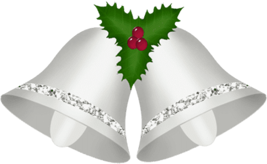 Free Png Transparent Christmas Silver Bells With Mistletoe - Clip Art Silver Bells (850x523), Png Download