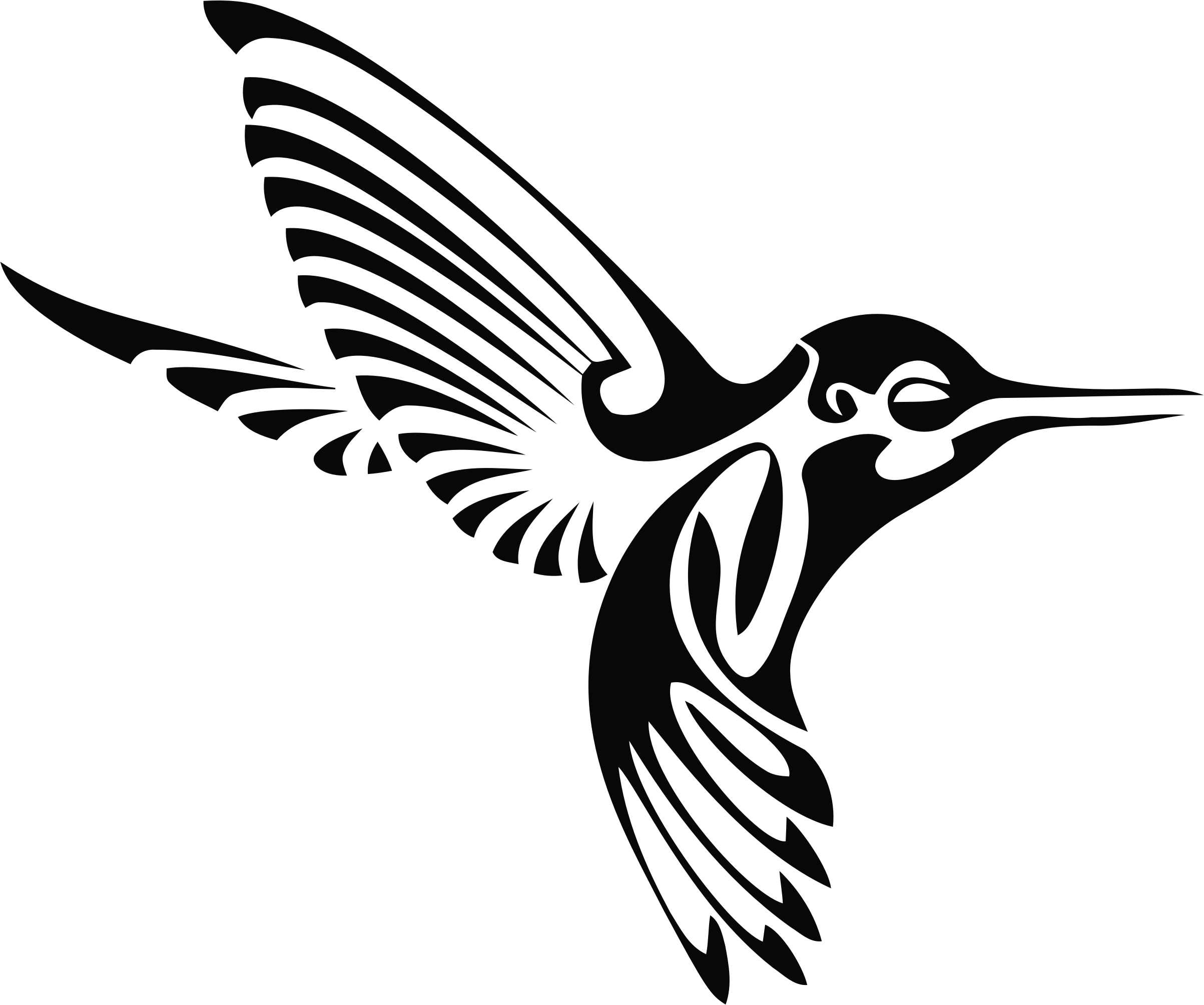Jpg Transparent Library Tribal Silhouette Bclipart - Black And White Hummingbird Clipart (2406x2008), Png Download