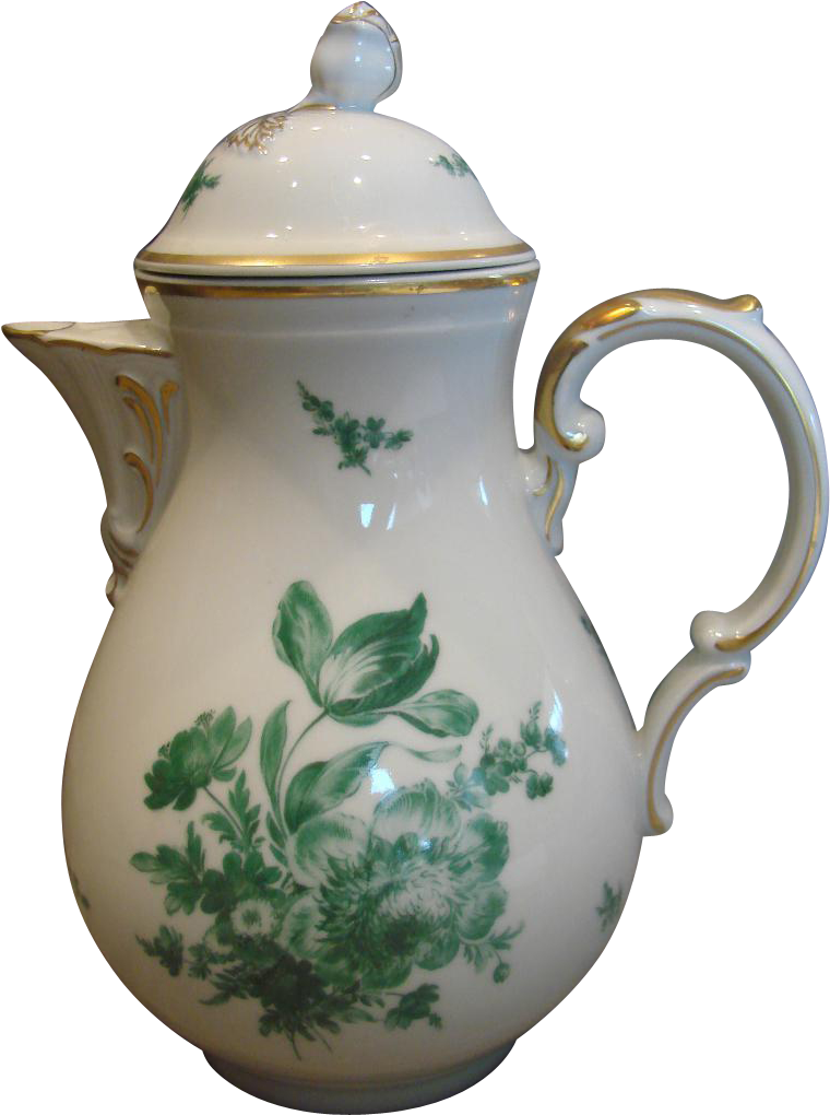 German Chocolate Pot Rose Bud Finial Green Flowers - Porcelain (1019x1019), Png Download