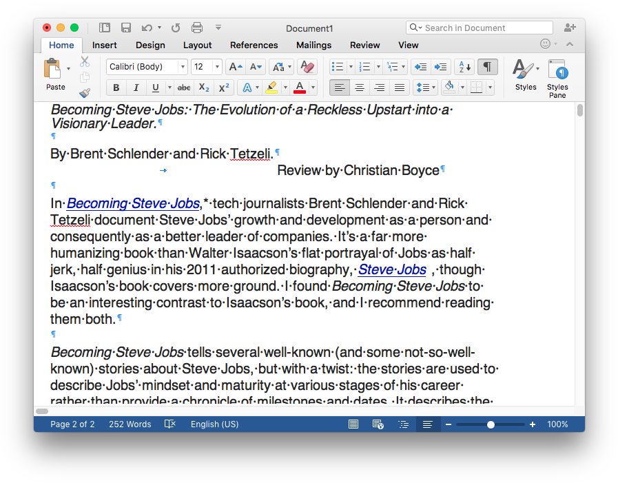 Microsoft Word 2016 With Invisibles Showing - Different Characters Showing On Word (912x712), Png Download