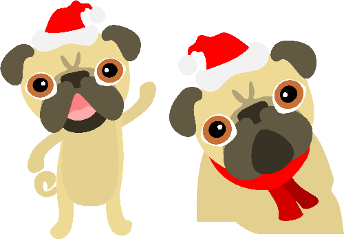 Pug Christmas - Christmas Pug Clipart (500x347), Png Download