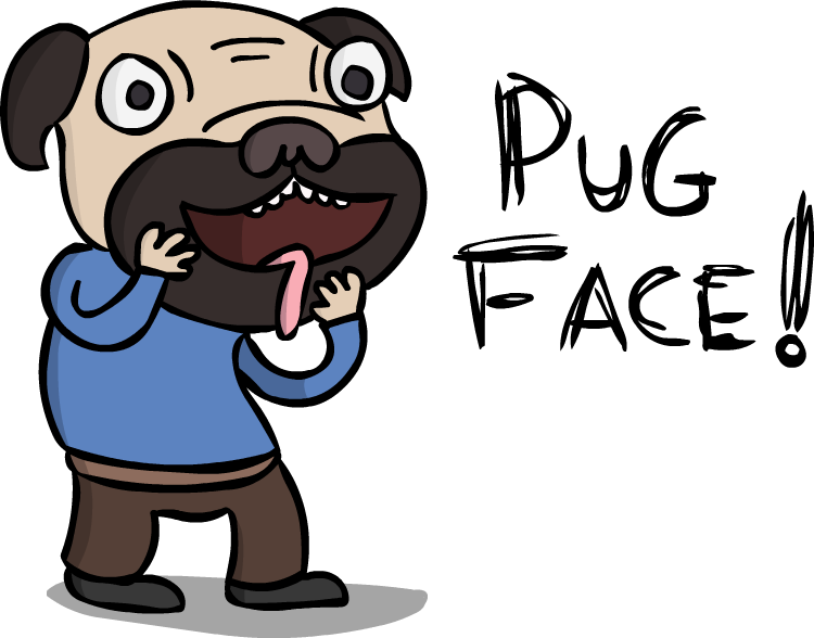 Pug Face By ~ellsimp On Deviantart - Cartoon (750x588), Png Download