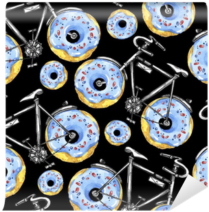 Watercolor Seamless Pattern Bicycles With Donuts Wheels - Bicycle (400x400), Png Download