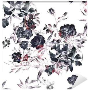 Watercolor Painting Of Leaf And Flowers, Seamless Pattern - Wallpaper (400x400), Png Download