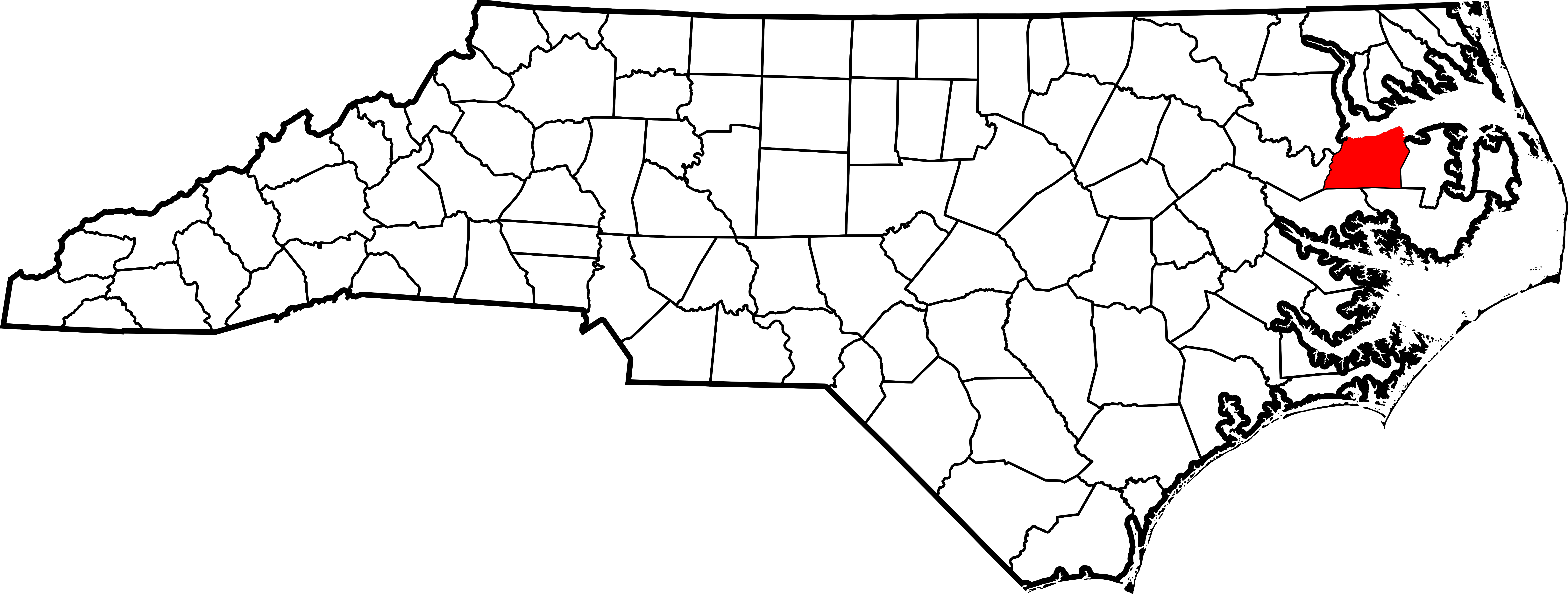 Map Of North Carolina Highlighting Washington County - Edgecombe County Nc (8061x3056), Png Download