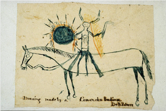 This Drawing By An Unknown Artist Of A Comanche Warrior - Comanche (800x383), Png Download