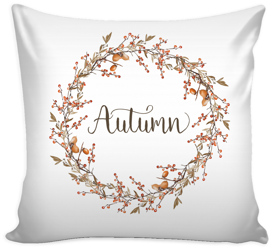 Autumn Berry Wreath Pillow Cover - Pillow (1024x1024), Png Download