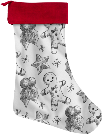 Hand Drawn Gingerbread Man And Mistletoe, Candy Cane - Christmas Stocking (600x600), Png Download
