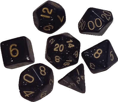 Transparent Black Speckled Polyhedral Dice - Black Speckled Polyhedral Dice (438x394), Png Download
