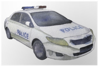 Watercolor Sketch Of Police Car On White Background - Police Car (400x400), Png Download