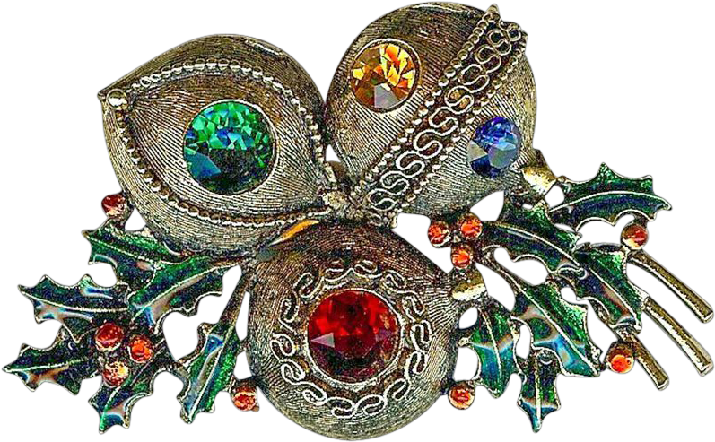 Scarce Weiss Xmas Ornament Green Enamel Holly/berries - Brooch (796x796), Png Download