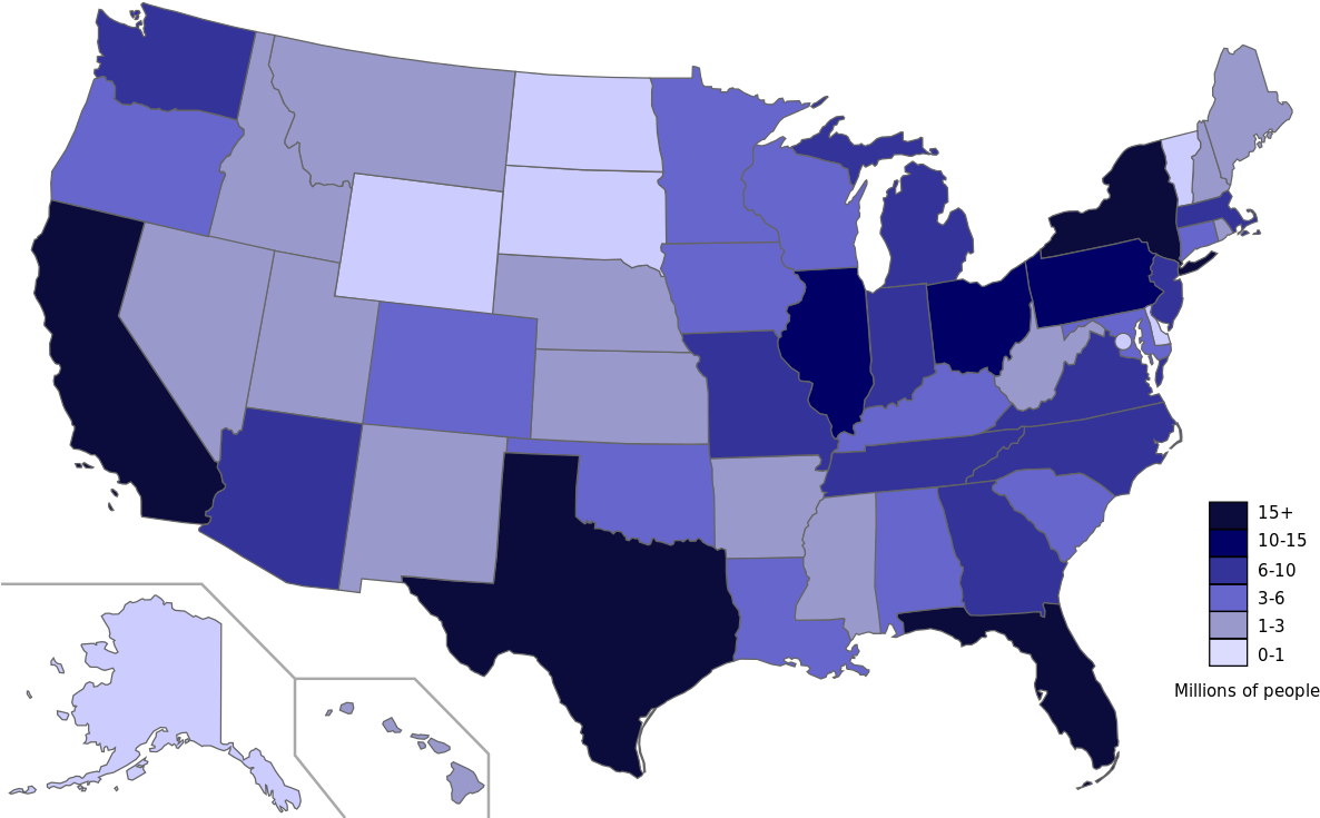 Least Favorite Maps Last Of Us 1200px Map Of Each State27s - Us Population 2018 By State (1200x742), Png Download