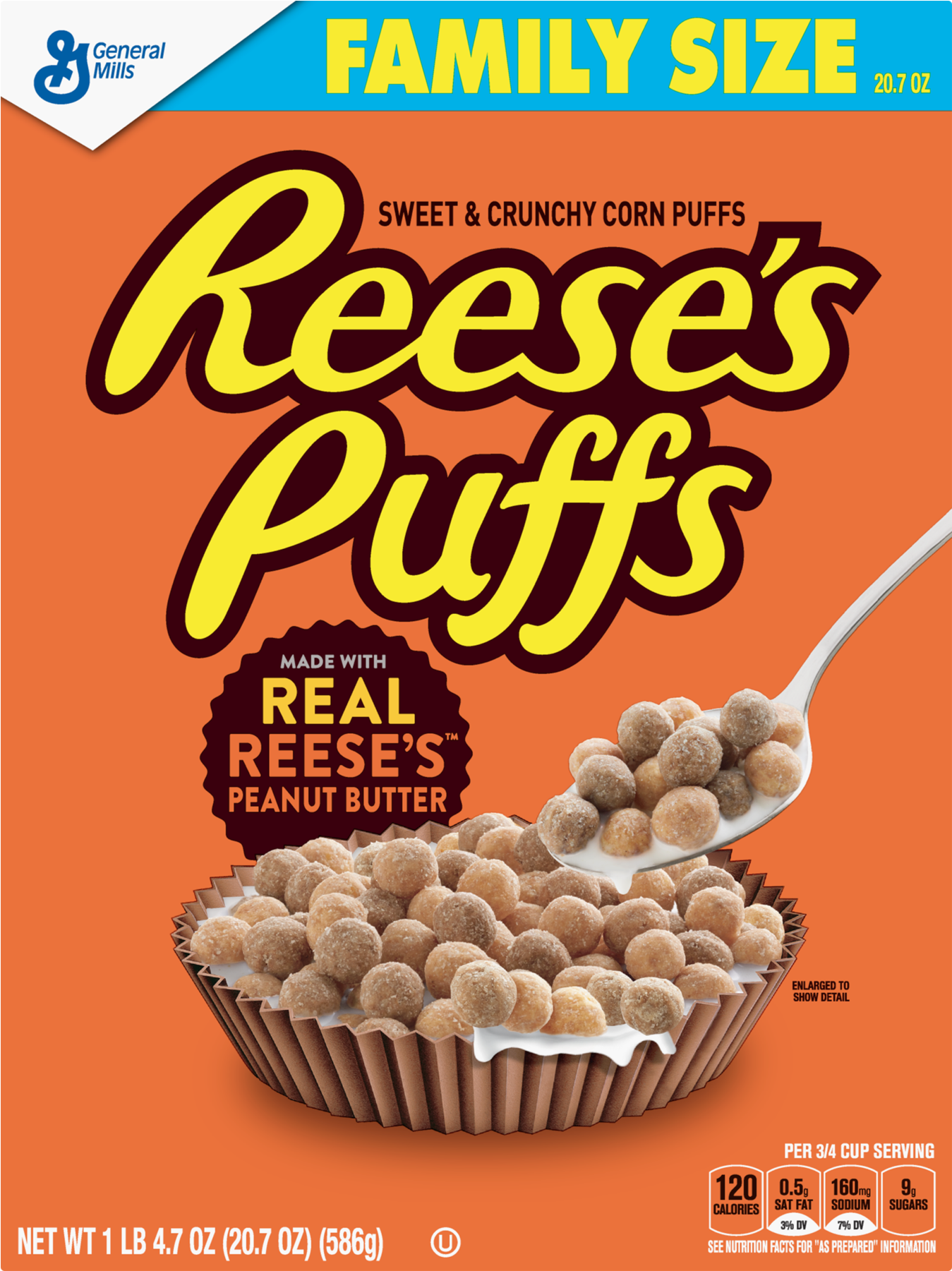 Reese's Peanut Butter Puffs, Cereal, Family Size, - Reese's Puffs Cereal (1800x1800), Png Download