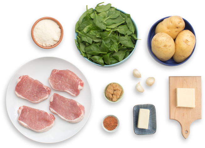 Seared Pork Chops With Two-cheese Mashed Potatoes & - Searing (700x477), Png Download