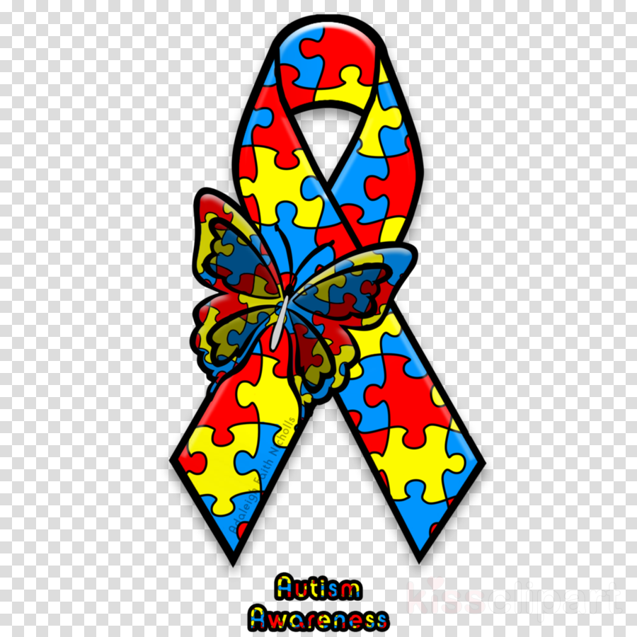 Autism Awareness Ribbon Clipart World Autism Awareness - Autism Awareness Butterfly Ribbon (900x900), Png Download