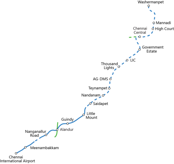 Chennai Metro - Blue Line - Metro Route Blue Line (600x565), Png Download
