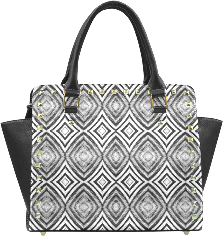 Black And White Diamond Pattern Rivet Shoulder Handbag - Handbag (1000x1000), Png Download