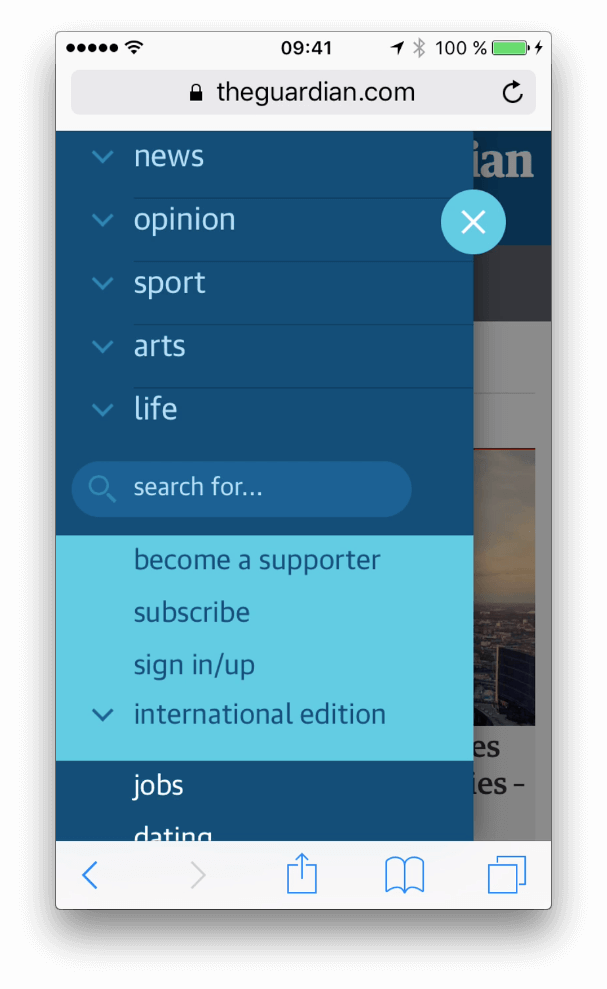 On The Guardian's Website, A Chevron Is Placed On The - Accordion (607x989), Png Download