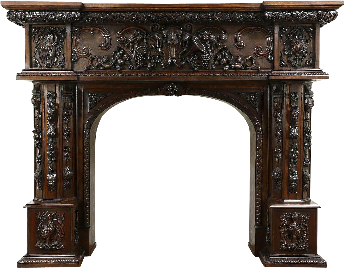 Carved Oak Antique Fireplace Lodge Mantel Or Archway, - Fireplace (1179x1179), Png Download