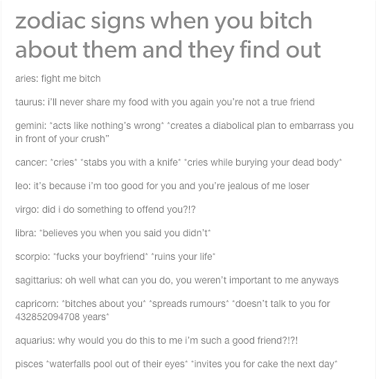 25 Times Tumblr Nailed Your Star Sign - Star Signs Facts Scenarios (735x546), Png Download