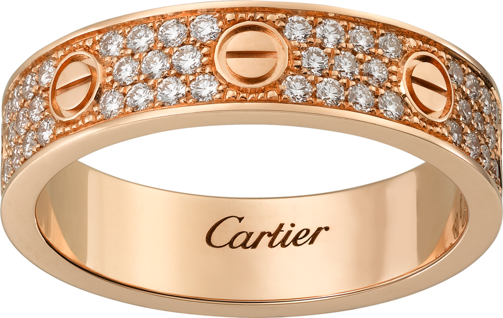 Love Wedding Band, Diamond-pavedpink Gold, Diamonds - Fake Cartier Love Diamond Ring (1024x648), Png Download
