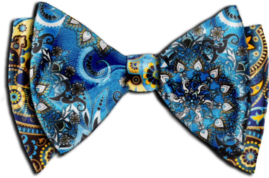 The Thomas Custom Bow Tie-sky Blue Yellow Brown - Blue And Green Paisley Bow Tie (900x600), Png Download