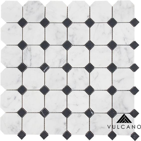 Carrara C & Nero Marquina Octagon & Dot - Mosaic (591x591), Png Download