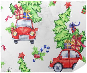 Watercolor Seamless Pattern With Cartoon Holidays Cars, - Illustration (400x400), Png Download
