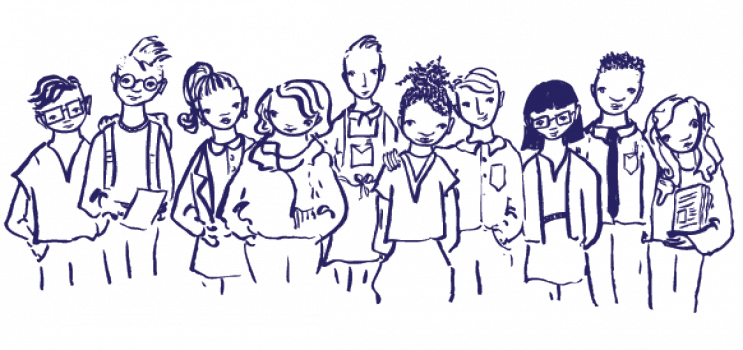 Line Drawing Of Young People - Young People Drawing (743x350), Png Download