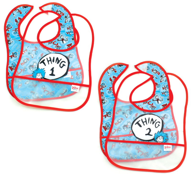 Seuss Thing 1 & Thing 2 Waterproof Bib Set For Twins - Bumkins Easy Wipe Bib - 2 Pack (800x731), Png Download