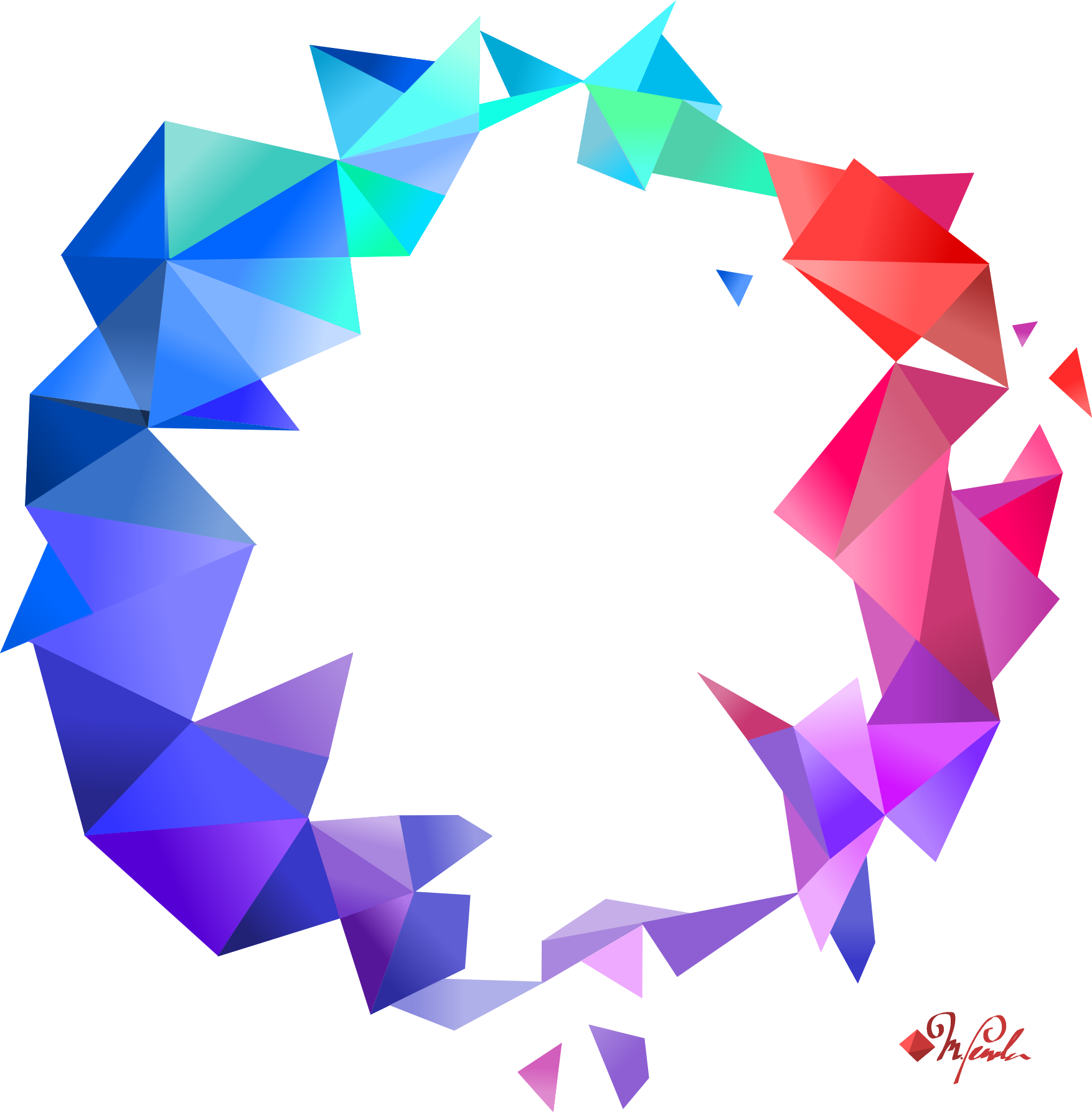 A Stained-glass Broken Circle Made Up Of Gradient Triangles - Circle Made Of Triangles (1754x1786), Png Download
