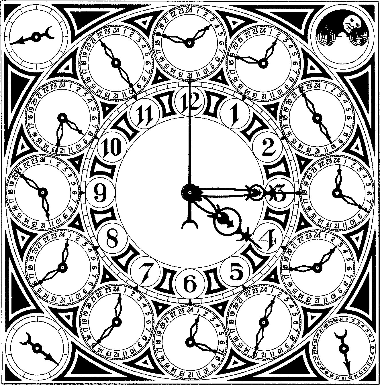 Drawn Clock Fancy - Drawing (1444x1476), Png Download