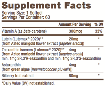 Eye Armor - 60 Ct - - Nutrition Facts (375x500), Png Download