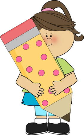 Girl Holding A Pencil - Girl Holding Pencil Clipart (282x450), Png Download