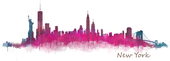 New York City Skyline Hq V05 Pink Violet By - Skyline (600x233), Png Download