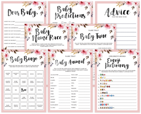 Girl Baby Shower Games Bundle Printable - Baby Shower Game Bundle (480x600), Png Download