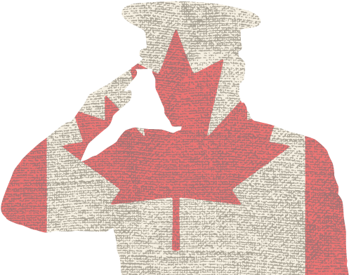 Silhouette Salute - Soldier Saluting Canadian Flag (510x397), Png Download