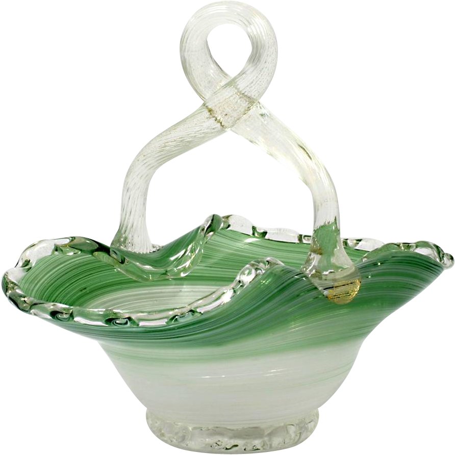 Venetian Murano Glass Basket Green Swirl Gold Aventurine - Ceramic (892x892), Png Download