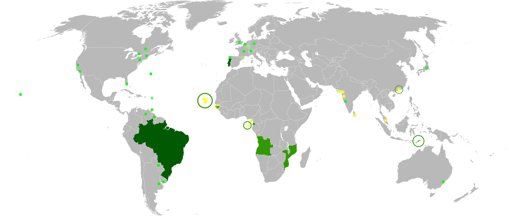Map Of The Portuguese Language In The World - Portuguese Spoken (2000x881), Png Download