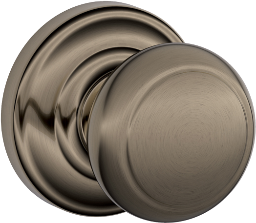 Andover Knob With Andover Trim Hall & Closet Lock - Schlage Andover Passage Knob, Andover Rose, Antique (1000x1000), Png Download