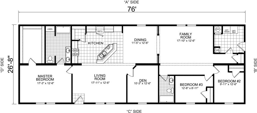 26 X 76 Double Wide Hud Mobile Home Champion Central - House (880x389), Png Download